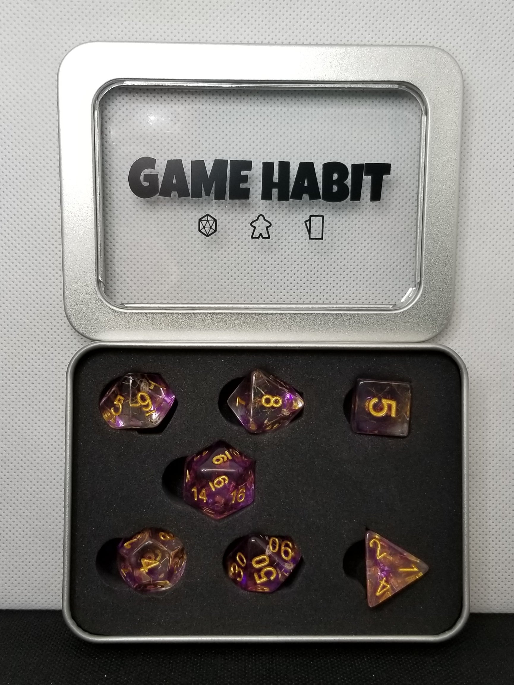 Game Habit Purple Hot Rod Poly 7 Dice Set | Dragon's Lair Comics and Fantasy Houston TX