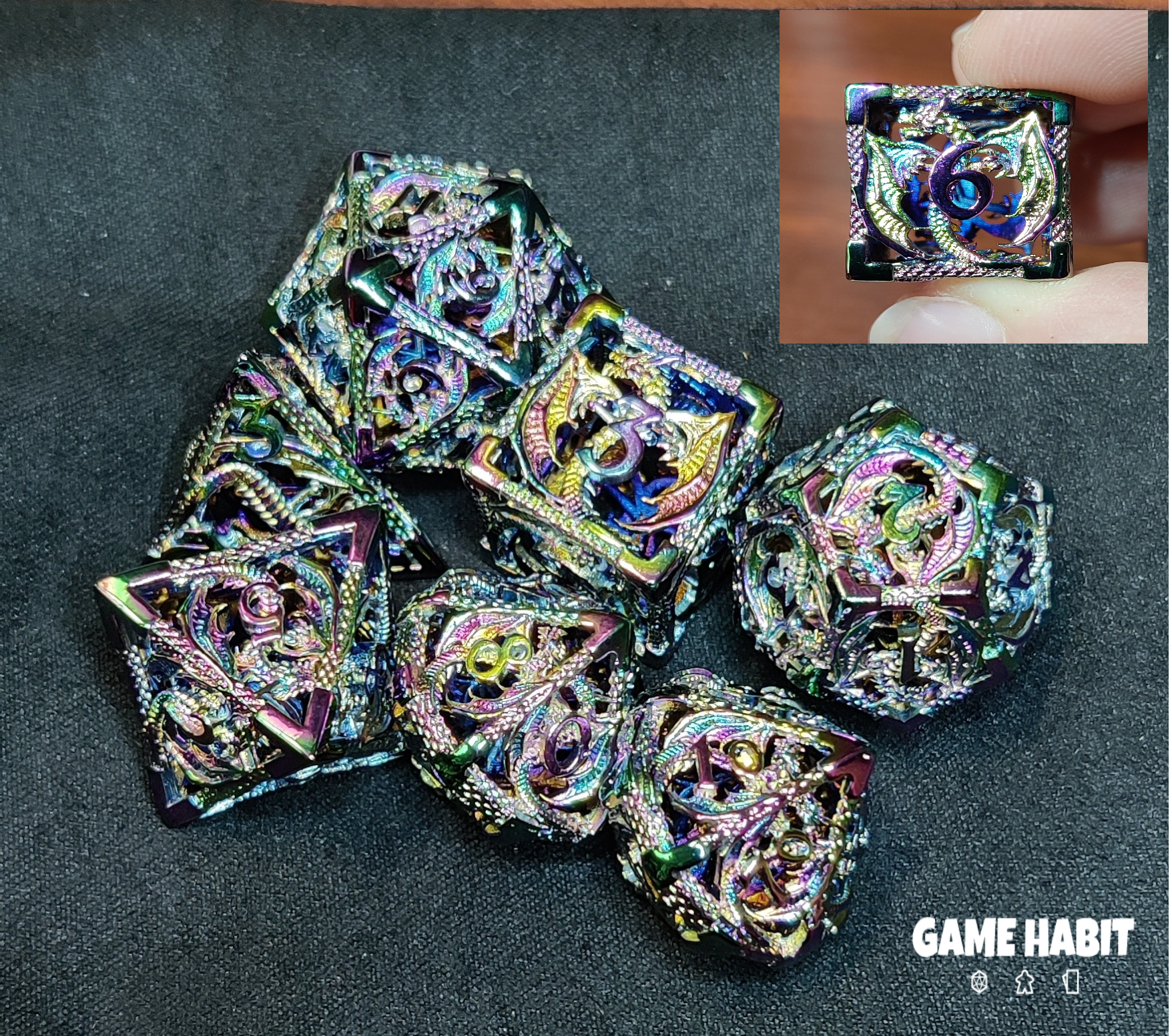 Game Habit You'll Get Burned Hollow Dragon Metal Poly 7 Dice Set | Dragon's Lair Comics and Fantasy Houston TX