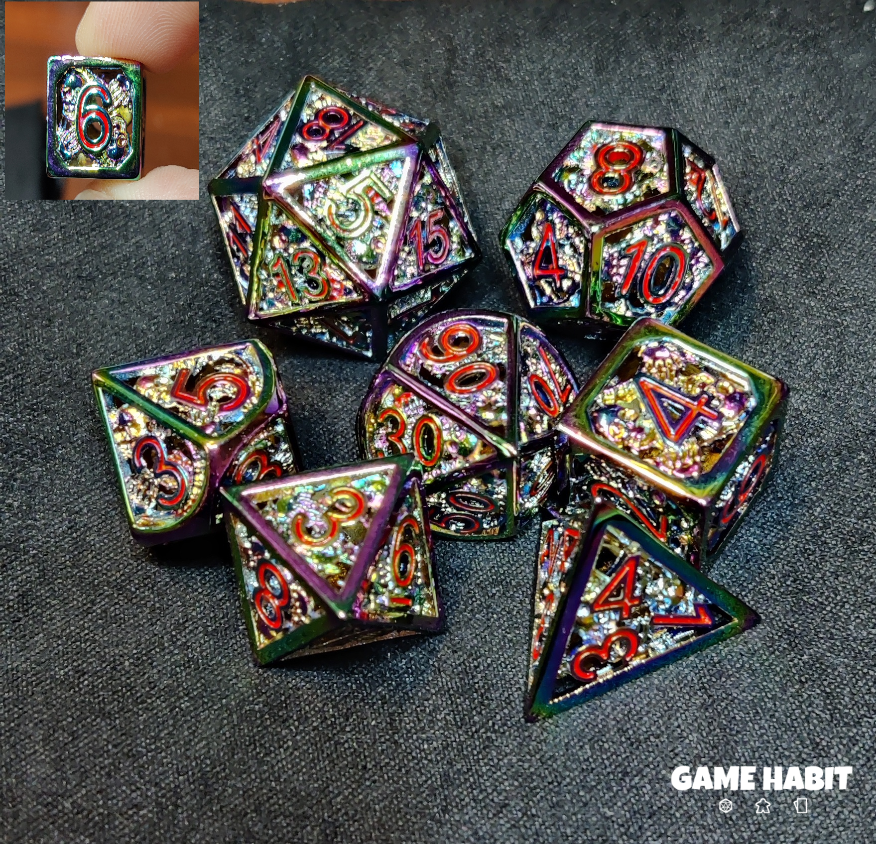 Game Habit Frostmourne Hungers Hollow Skull and Bones Metal Poly 7 Dice Set | Dragon's Lair Comics and Fantasy Houston TX