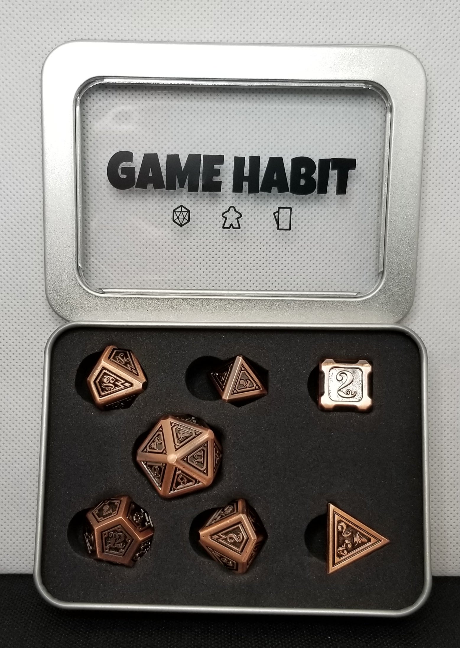 Game Habit Are You Not Entertained? Metal Poly 7 Dice Set | Dragon's Lair Comics and Fantasy Houston TX