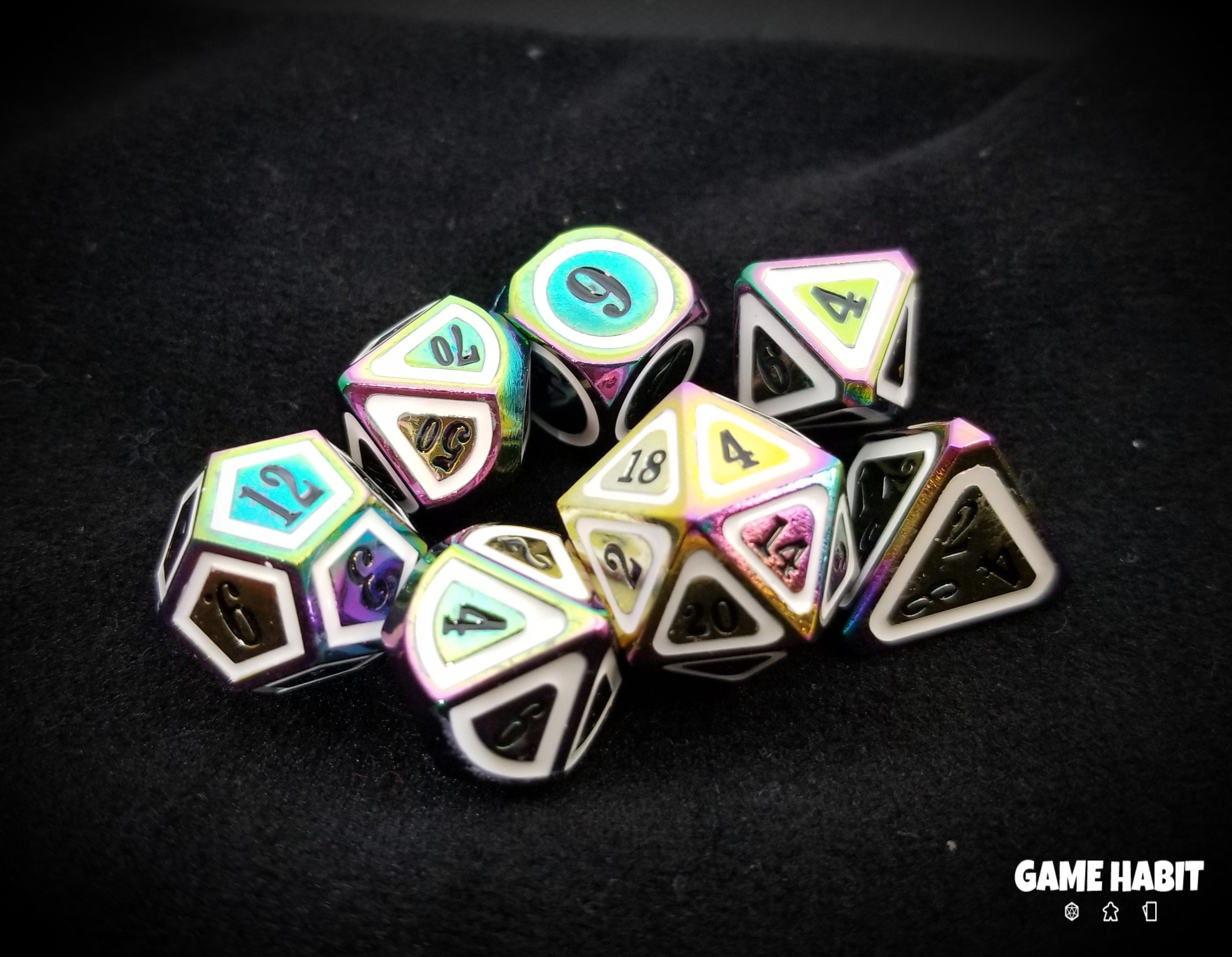 Game Habit Oh, Holo Please Poly 7 Dice Set | Dragon's Lair Comics and Fantasy Houston TX