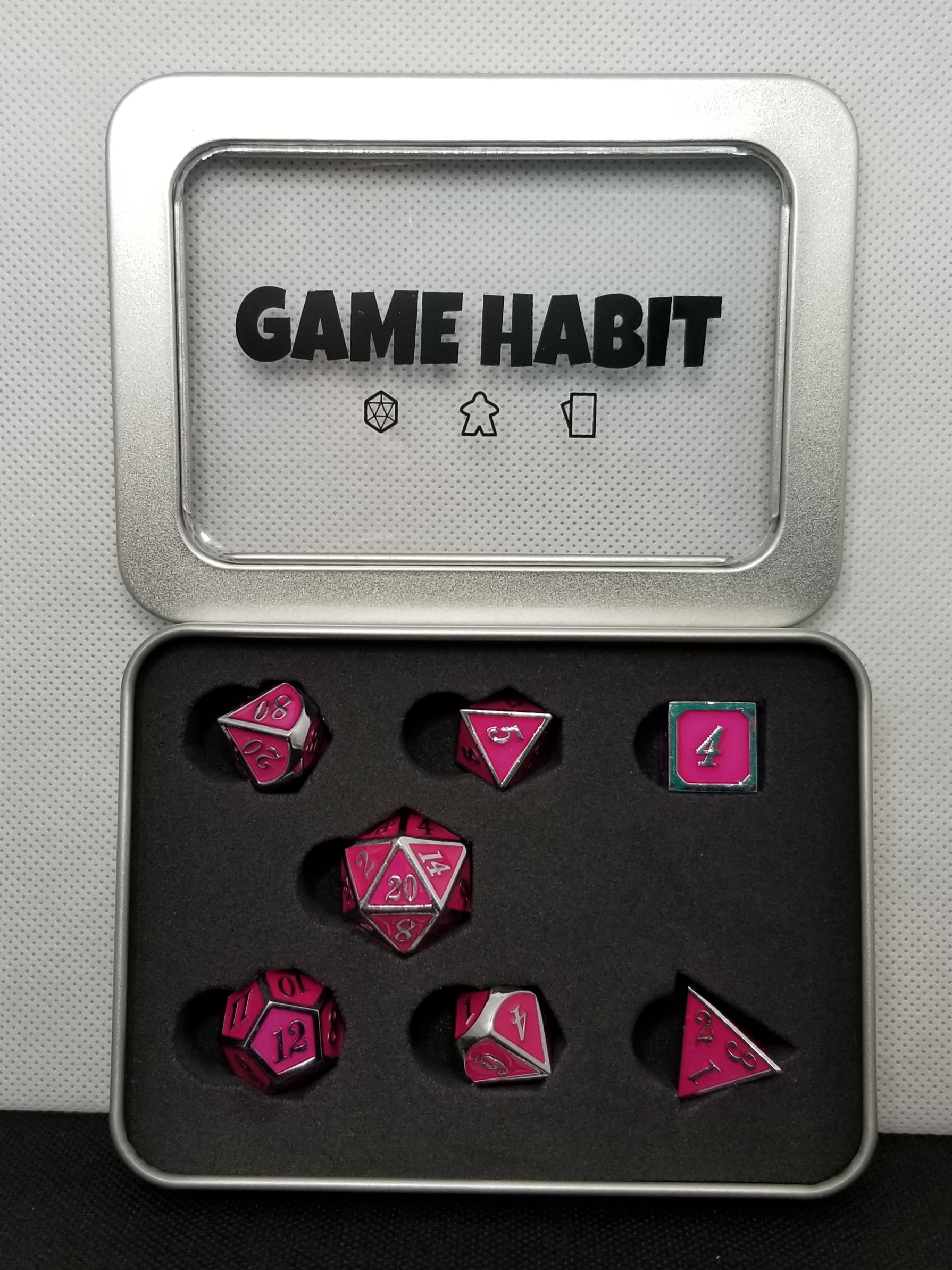 Game Habit On Wednesdays We Wear Pink Poly 7 Dice Set | Dragon's Lair Comics and Fantasy Houston TX