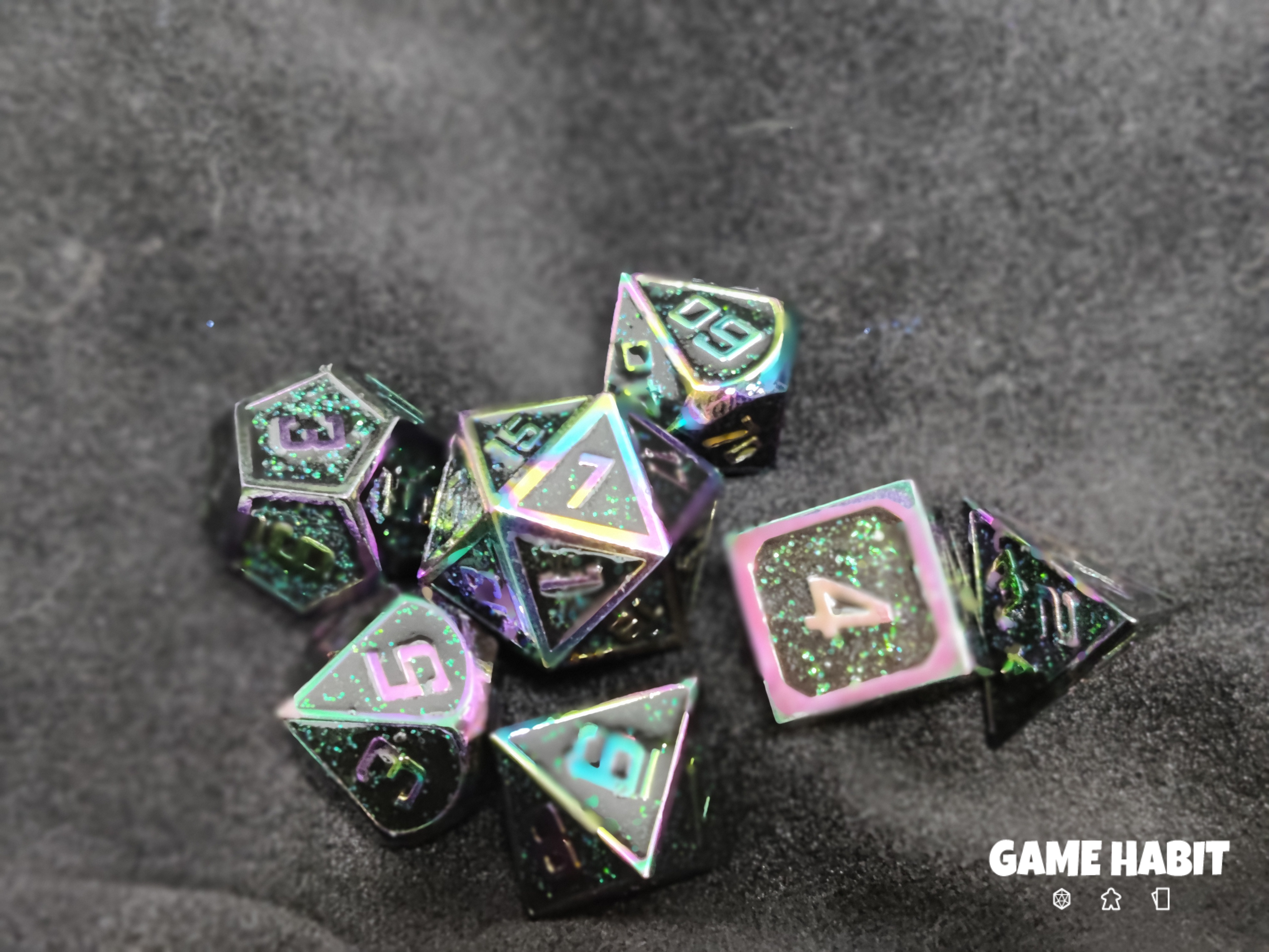 Game Habit Rainbow Cosmos Metal Poly 7 Dice Set | Dragon's Lair Comics and Fantasy Houston TX