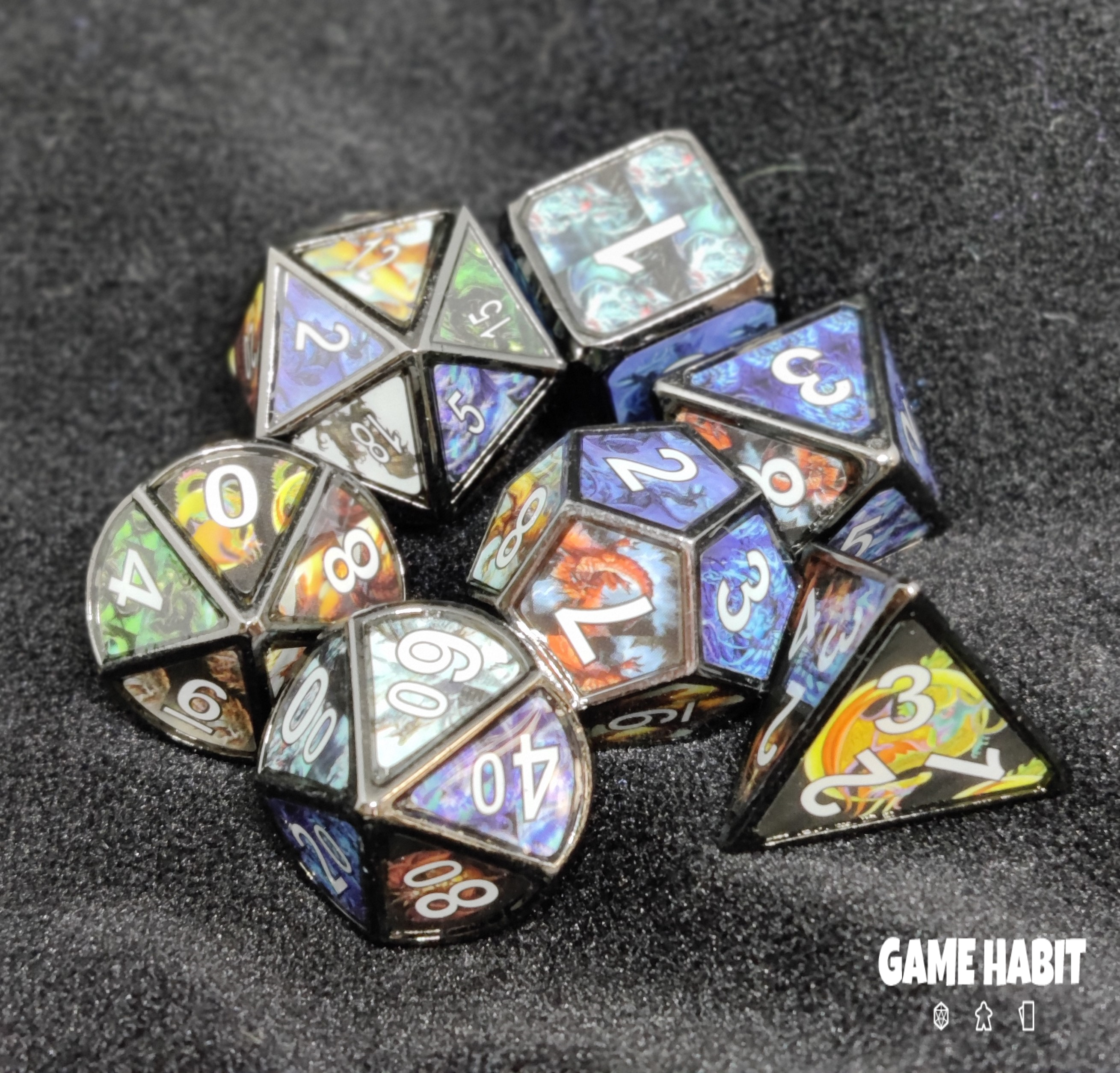 Game Habit Oh For Goodness Sake, Dragons! Swirl Metal Poly 7 Dice Set | Dragon's Lair Comics and Fantasy Houston TX