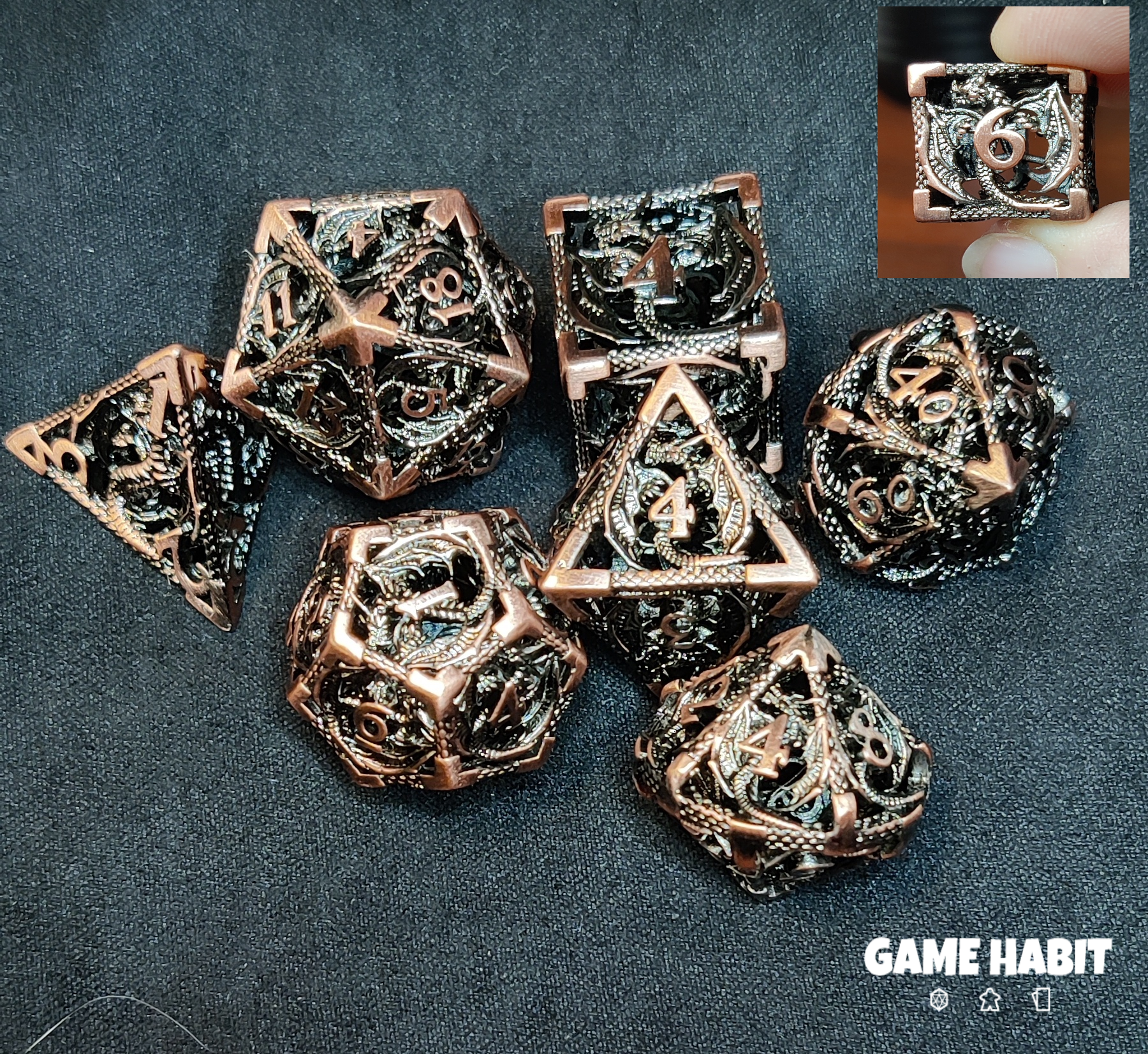 Game Habit Midway Penny Hollow Dragon Metal Poly 7 Dice Set | Dragon's Lair Comics and Fantasy Houston TX