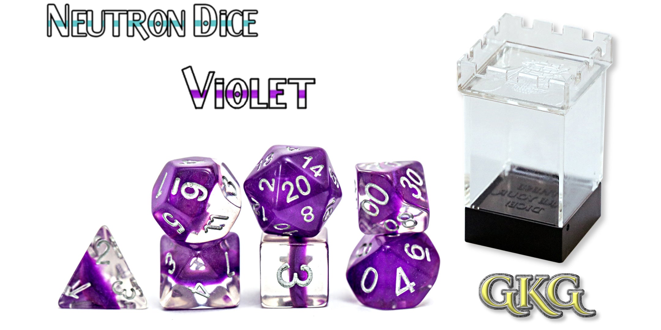 Halfsies Violet Purple Neutron Dice Poly 7 Set | Dragon's Lair Comics and Fantasy Houston TX