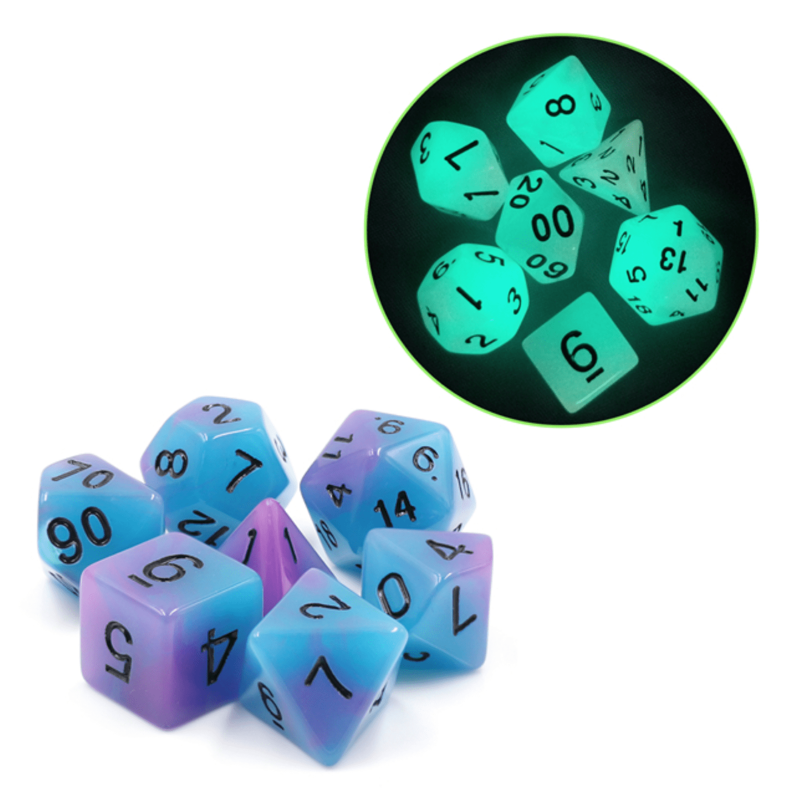 Foam Brain Glow in the Dark Supernova Poly 7 Dice Set | Dragon's Lair Comics and Fantasy Houston TX