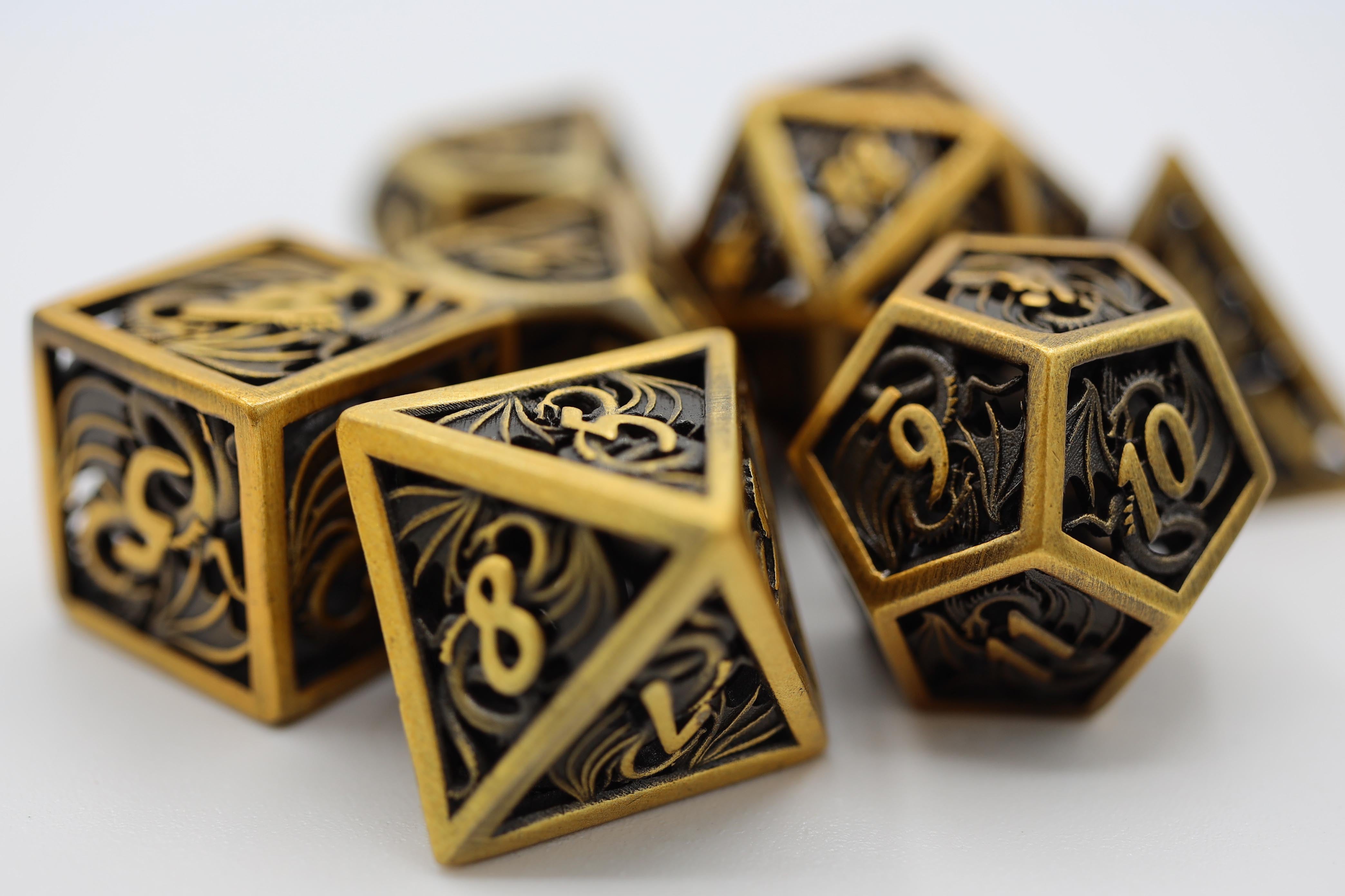 Foam Brain Hollow Golden Dragon RPG Metal Dice Set | Dragon's Lair Comics and Fantasy Houston TX