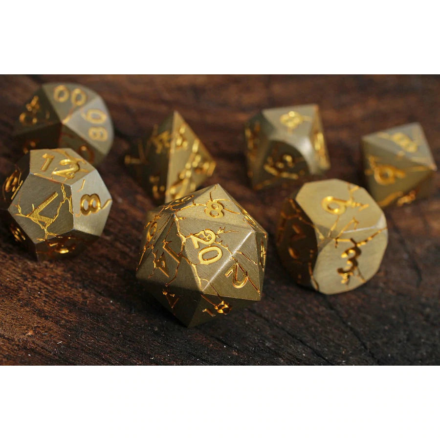 Forged Gaming Golden Storm Poly 7 Metal Dice Set | Dragon's Lair Comics and Fantasy Houston TX