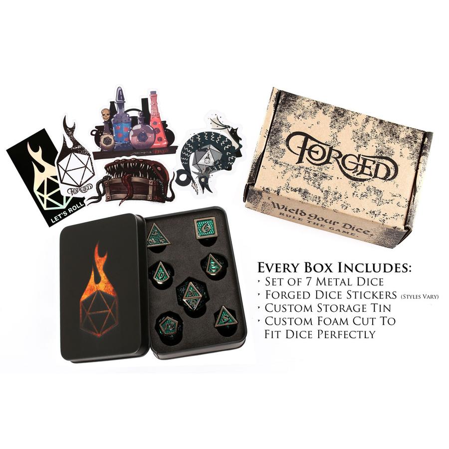 Forged Gaming Green Dragon Poly 7 Metal Dice Set | Dragon's Lair Comics and Fantasy Houston TX