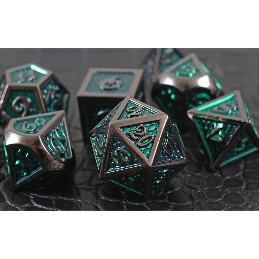 Forged Gaming Green Dragon Poly 7 Metal Dice Set | Dragon's Lair Comics and Fantasy Houston TX