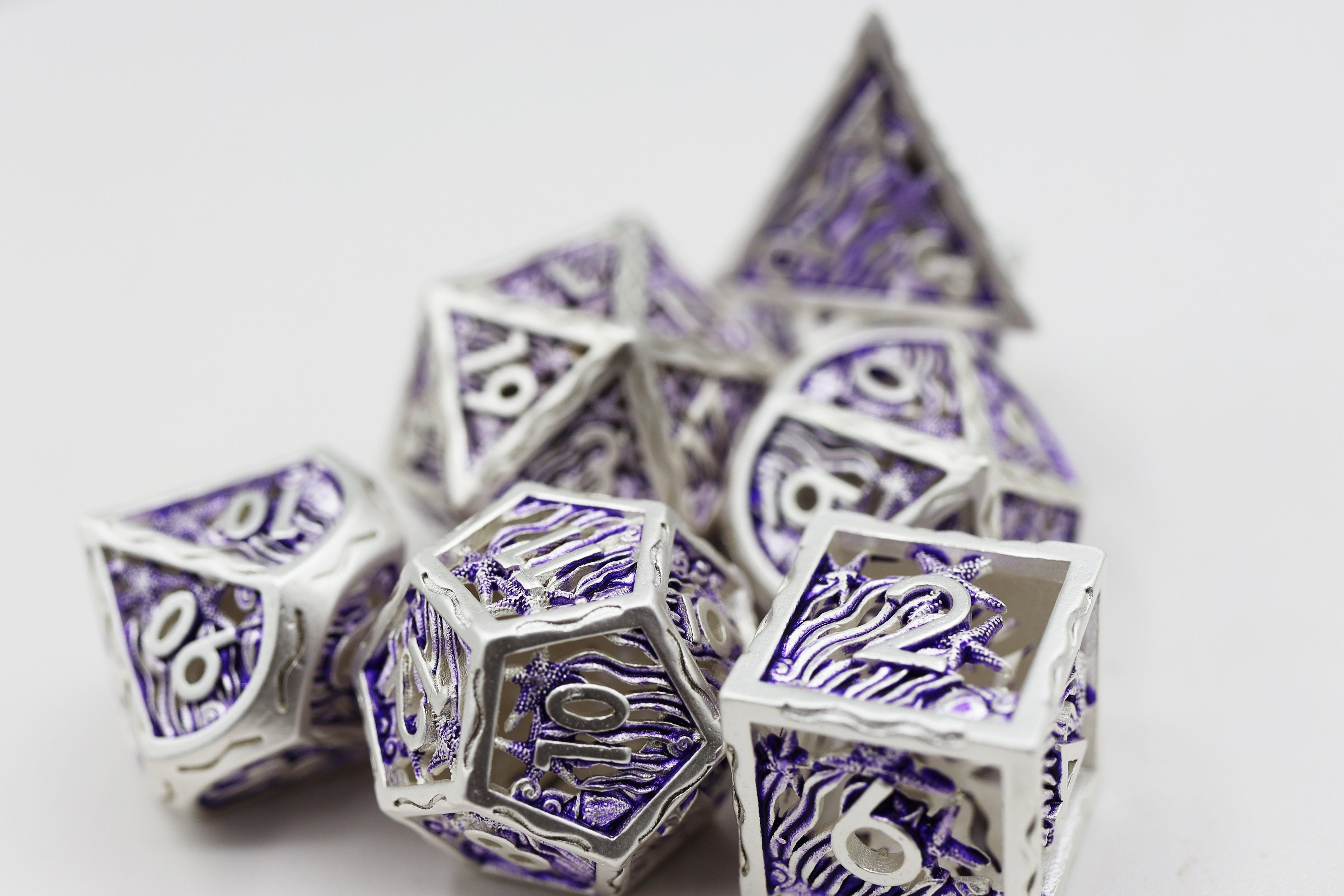 Foam Brain Hollow Seascape Silver and Purple Poly 7 Dice Set | Dragon's Lair Comics and Fantasy Houston TX