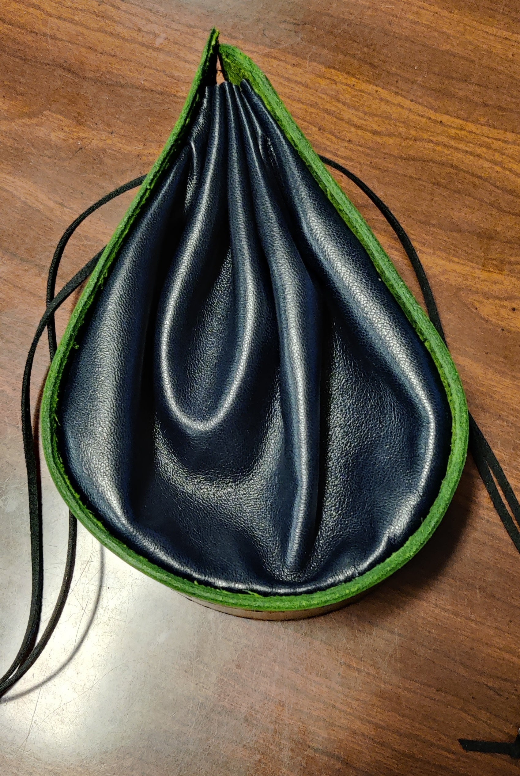 Handmade Green and Black Leather Dice Pouch | Dragon's Lair Comics and Fantasy Houston TX