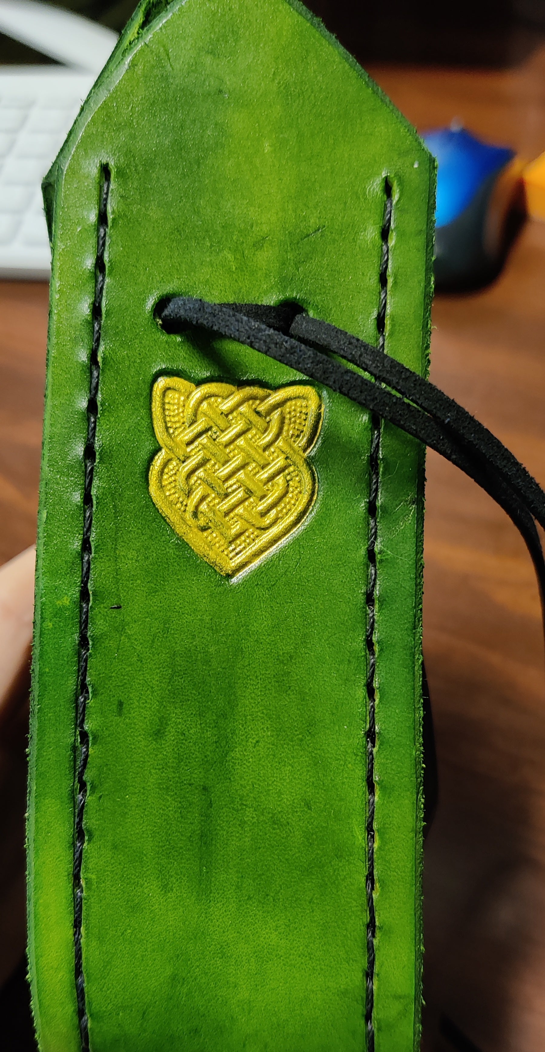 Handmade Green and Black Leather Dice Pouch | Dragon's Lair Comics and Fantasy Houston TX