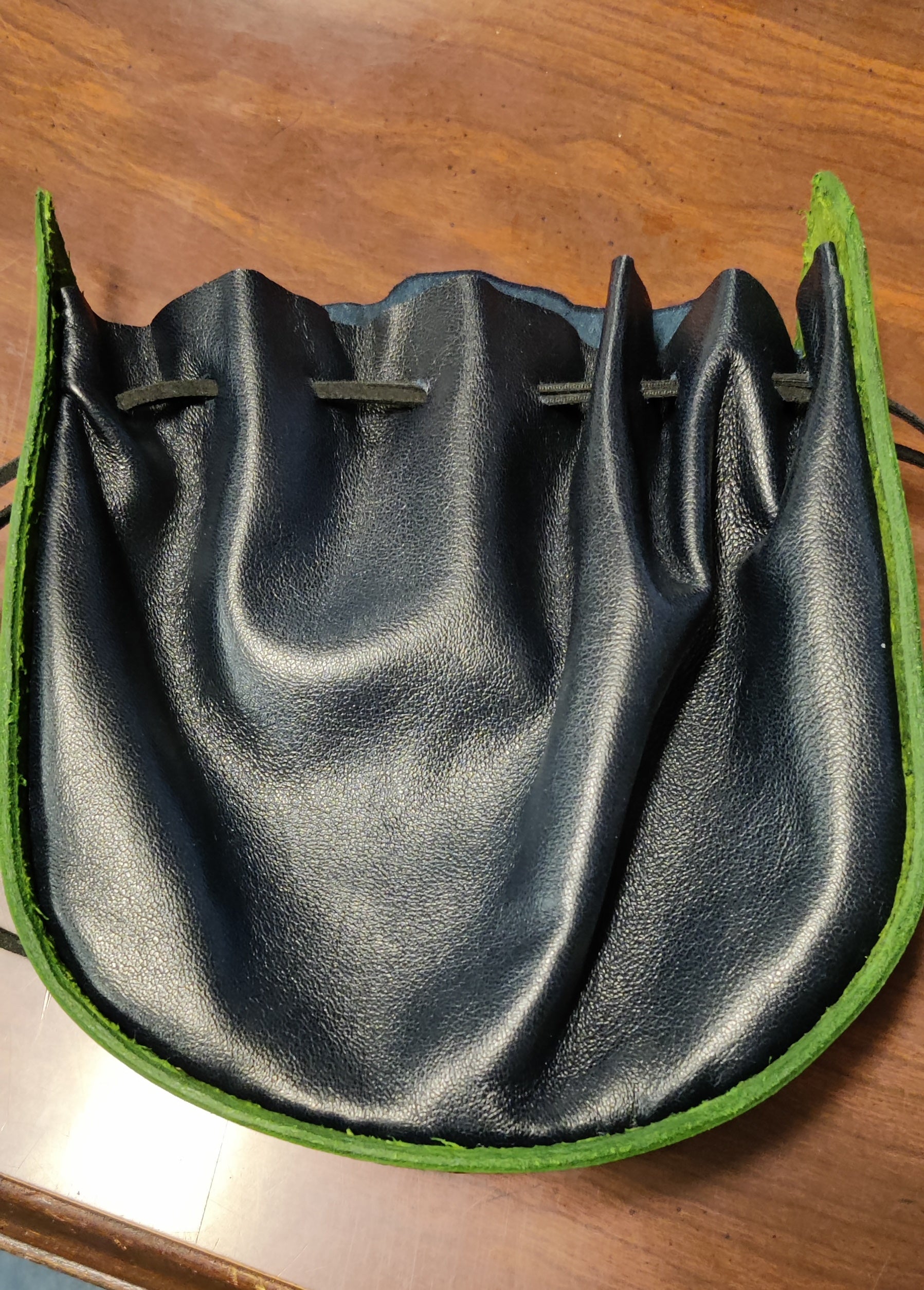 Handmade Green and Black Leather Dice Pouch | Dragon's Lair Comics and Fantasy Houston TX