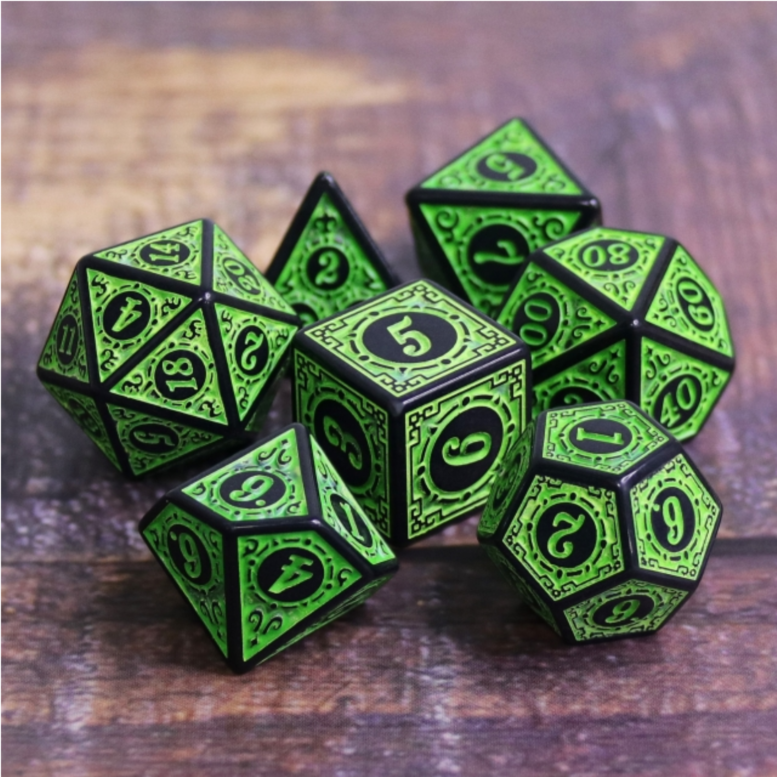 Foam Brain Magic Flame - Green Poly 7 Dice Set | Dragon's Lair Comics and Fantasy Houston TX