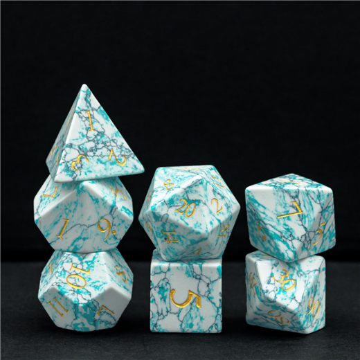 Foam Brain Marbled Turquoise - Engraved with Gold Gemstone Poly 7 Dice Set | Dragon's Lair Comics and Fantasy Houston TX