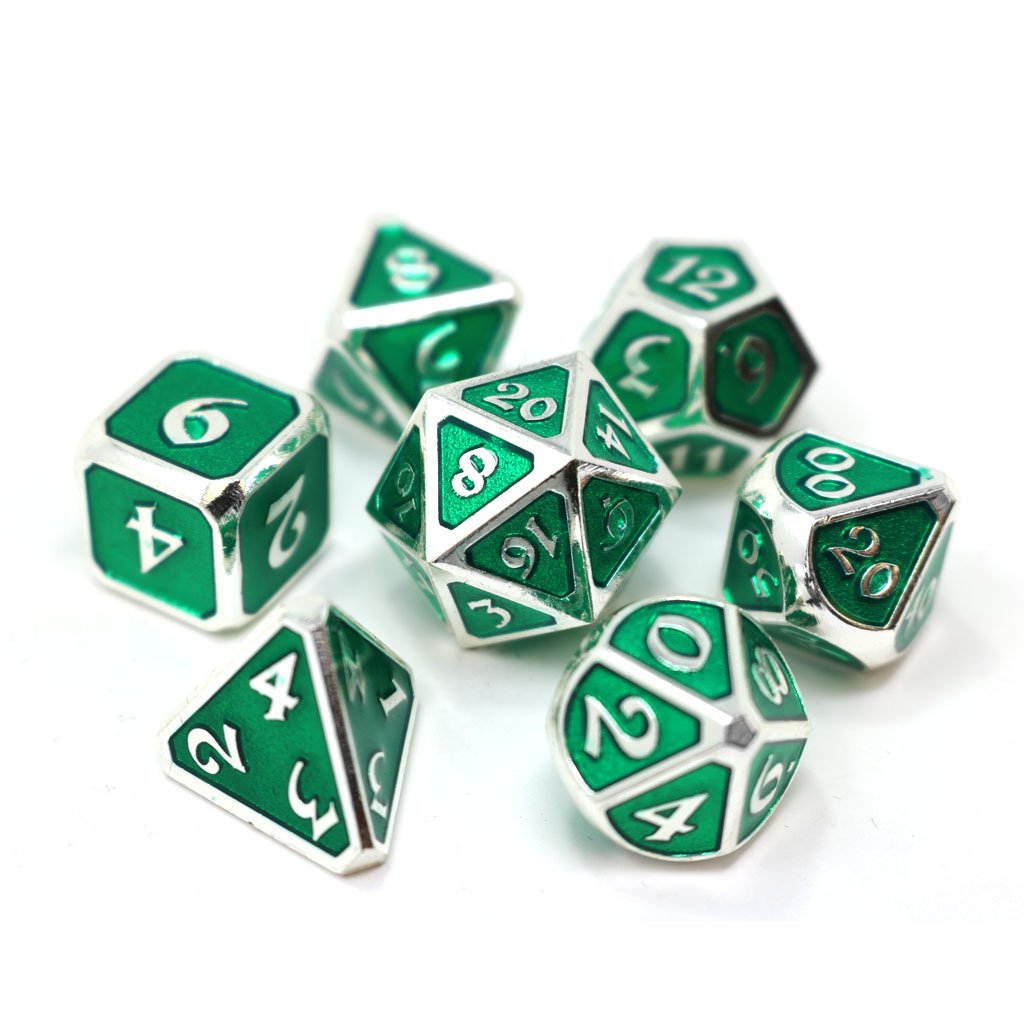 Die Hard Dice Mythica Platinum Emerald Metal Poly 7 Dice Set | Dragon's Lair Comics and Fantasy Houston TX