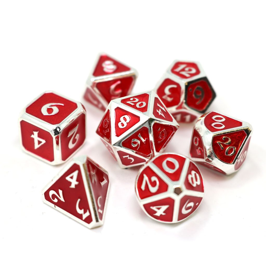 Die Hard Dice Mythica Platinum Ruby Metal Poly 7 Dice Set | Dragon's Lair Comics and Fantasy Houston TX