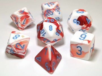 Chessex Lab Dice 3 Gemini: Poly Red/White/Blue | Dragon's Lair Comics and Fantasy Houston TX