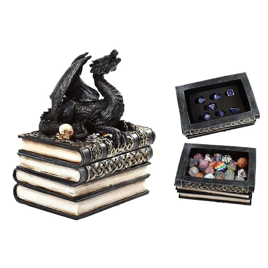 Forged Gaming Dragon on a Pedestal of Books Dice Box | Dragon's Lair Comics and Fantasy Houston TX