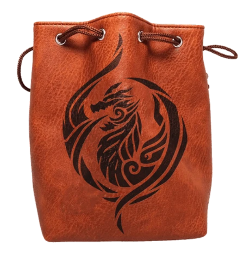 Easy Roller Brown Leather Lite Dragon's Breath Design Self-Standing Large Dice Bag | Dragon's Lair Comics and Fantasy Houston TX