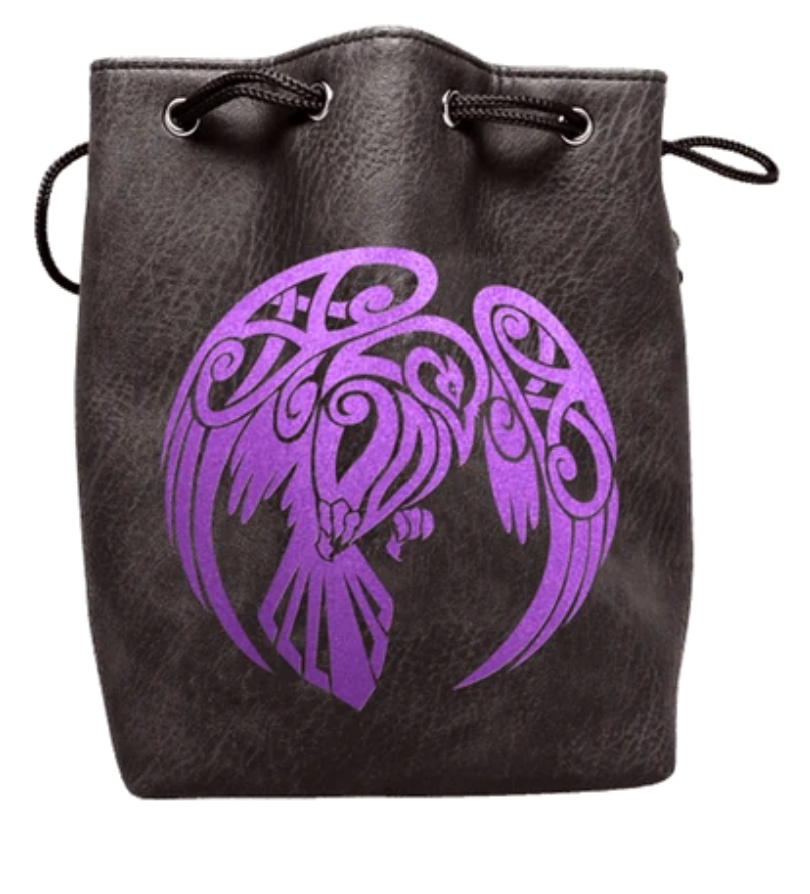 Easy Roller Black Leather Lite Raven Design Self-Standing Large Dice Bag | Dragon's Lair Comics and Fantasy Houston TX