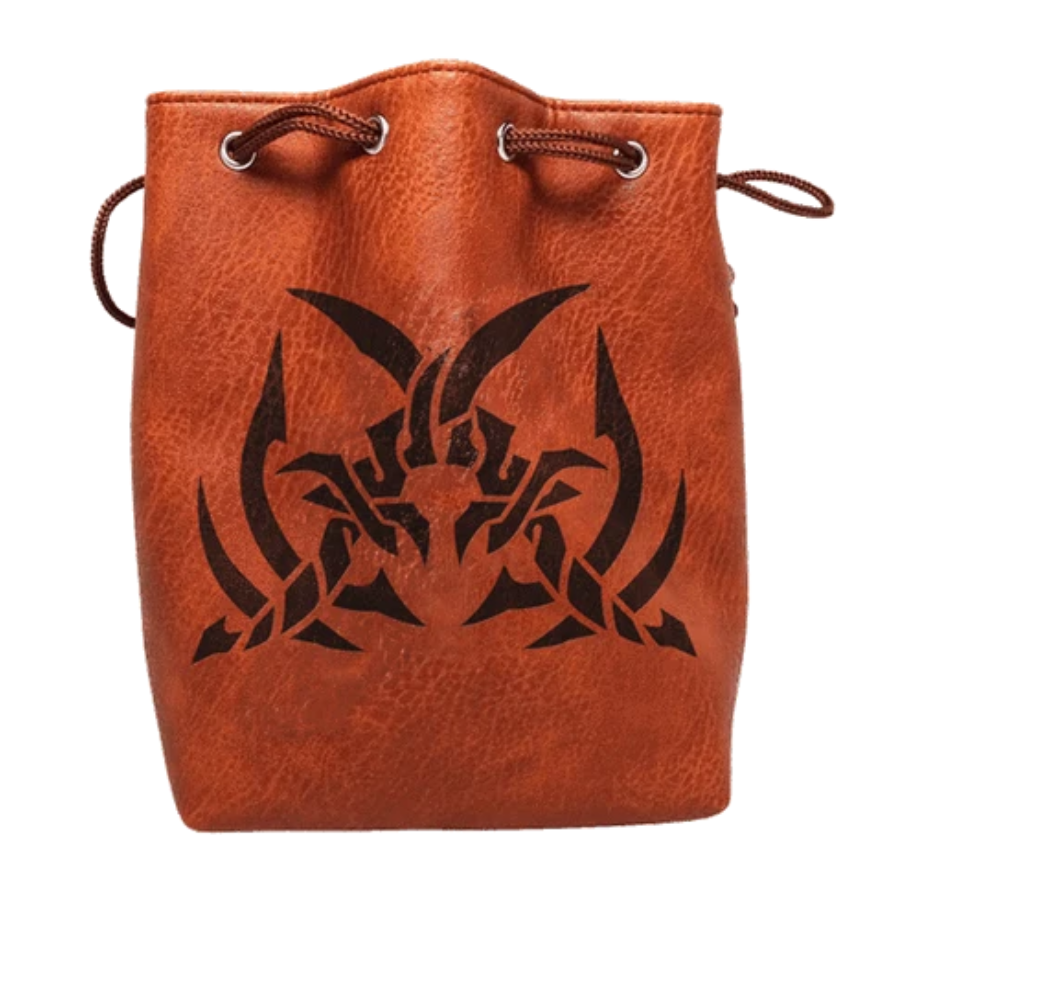 Easy Roller Brown Leather Lite Assassin's Blades Design Self-Standing Large Dice Bag | Dragon's Lair Comics and Fantasy Houston TX