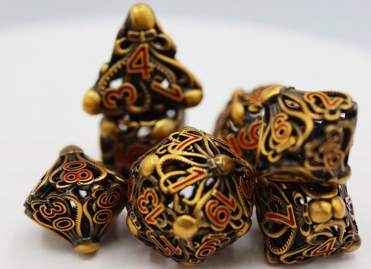 Foam Brain Mind Eater Hollow Gold Metal Poly 7 Dice Set | Dragon's Lair Comics and Fantasy Houston TX