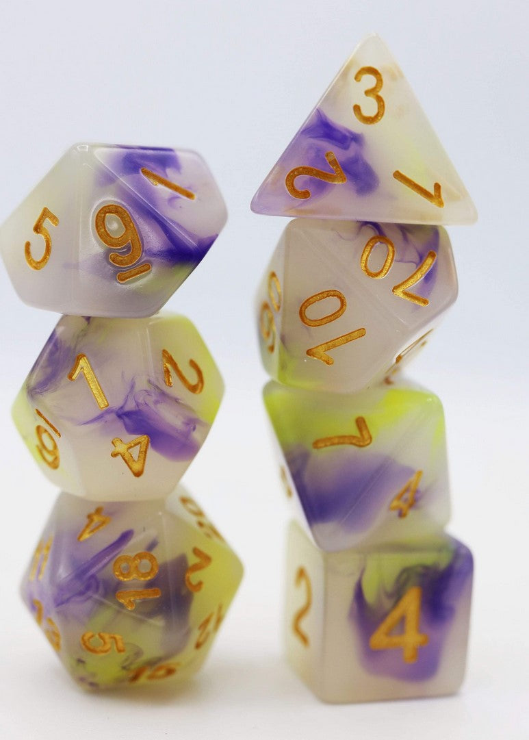 Foam Brain Yellow and Purple Jade RPG Dice Set | Dragon's Lair Comics and Fantasy Houston TX