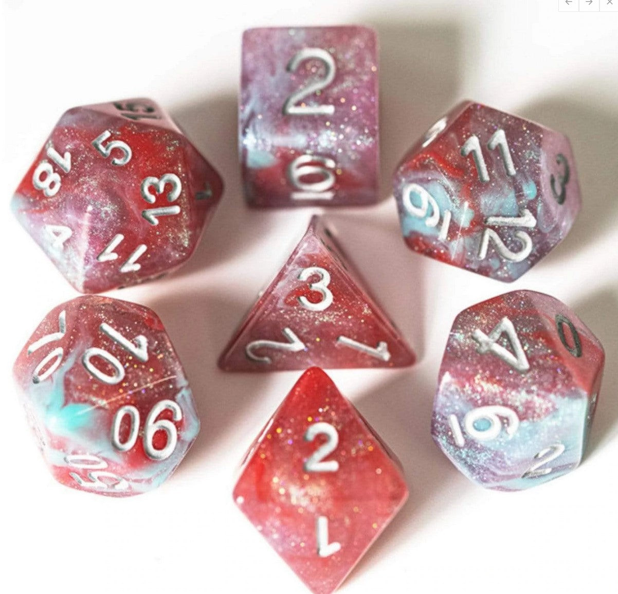 Foam Brain Geranium Poly 7 Dice Set | Dragon's Lair Comics and Fantasy Houston TX