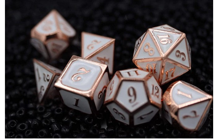 Foam Brain Copper Embossed White Metal RPG Dice Set | Dragon's Lair Comics and Fantasy Houston TX