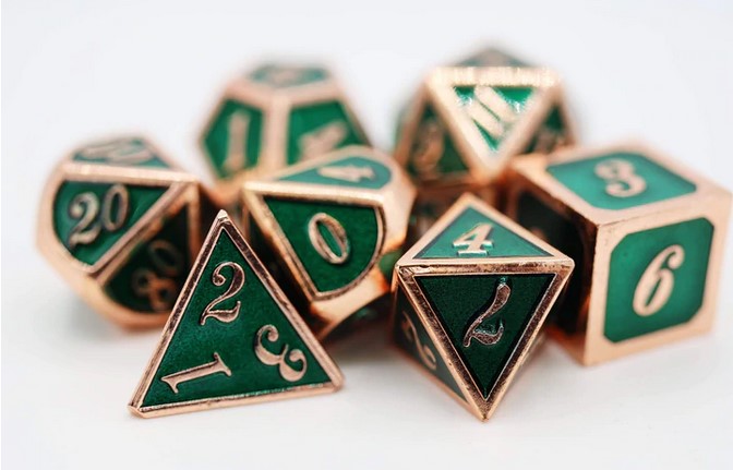 Foam Brain Copper with Emerald Metal RPG Dice Set | Dragon's Lair Comics and Fantasy Houston TX