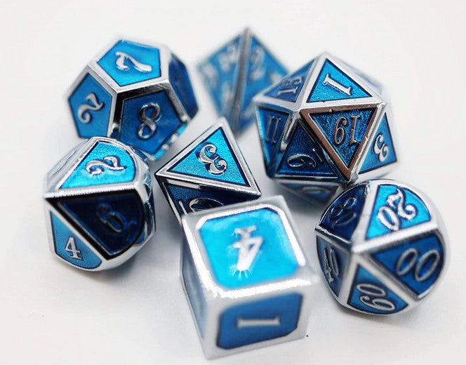 Foam Brain Silver with Tanzanite Metal RPG Dice Set | Dragon's Lair Comics and Fantasy Houston TX