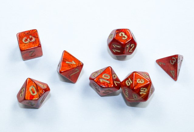 Chessex Mini Poly 7 Dice Set: Scarlet and Gold | Dragon's Lair Comics and Fantasy Houston TX