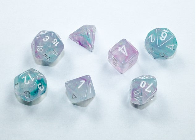 Chessex Mini Poly 7 Dice Set: Wisteria and White | Dragon's Lair Comics and Fantasy Houston TX