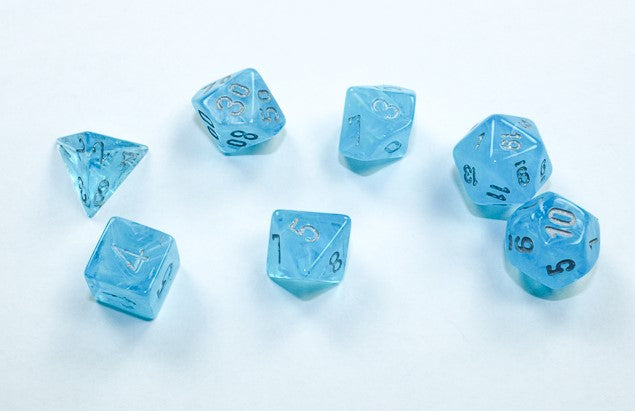 Chessex Mini Poly 7 Dice Set: Luminary Sky with Silver | Dragon's Lair Comics and Fantasy Houston TX