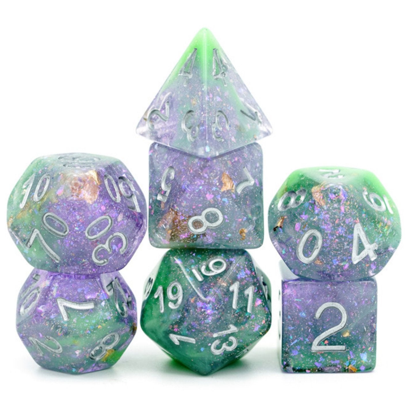 Foam Brain Green & Purple Seabed Treasure Poly 7 Dice Set | Dragon's Lair Comics and Fantasy Houston TX