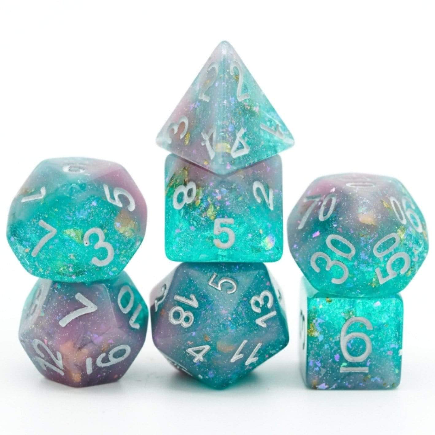 Foam Brain Pink & Green Seabed Treasure RPG Dice Set | Dragon's Lair Comics and Fantasy Houston TX