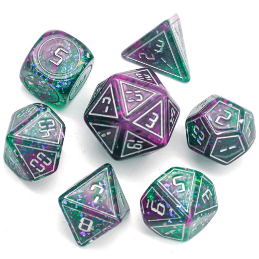 Foam Brain Cybernated Pink and Green XL Poly 7 Dice Set | Dragon's Lair Comics and Fantasy Houston TX