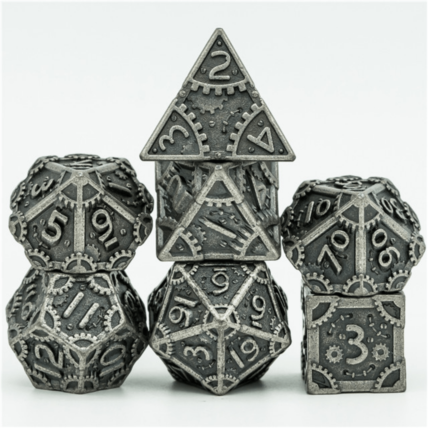 Foam Brain SteamPunk Silver RPG Metal Dice Set | Dragon's Lair Comics and Fantasy Houston TX