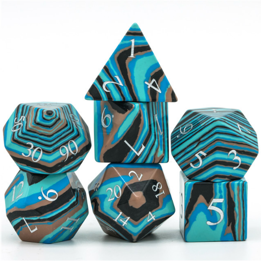 Foam Brain Textured Turquoise Blue & Brown - Engraved Gemstone Poly 7 Dice Set | Dragon's Lair Comics and Fantasy Houston TX