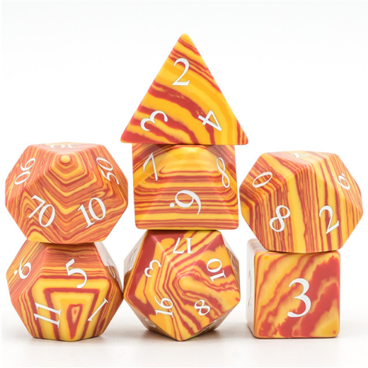 Foam Brain Textured Turquoise Orange & Red - Engraved Gemstone Poly 7 Dice Set | Dragon's Lair Comics and Fantasy Houston TX