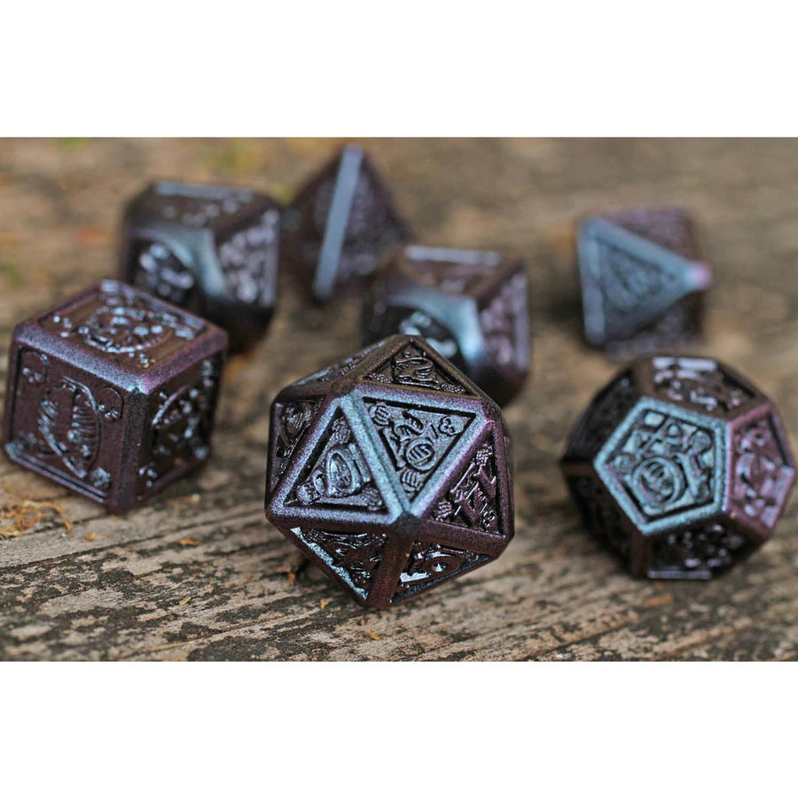 Forged Gaming Violet Violence Poly 7 Metal Dice Set | Dragon's Lair Comics and Fantasy Houston TX