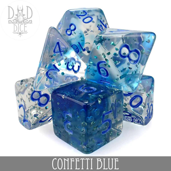 DND Dice Poly 7 Dice Set: Confetti Blue | Dragon's Lair Comics and Fantasy Houston TX