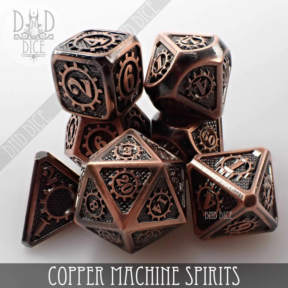 DND Dice Poly 7 Metal Dice Set: Copper Machine Spirits | Dragon's Lair Comics and Fantasy Houston TX