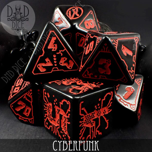 Q Workshop Poly 7 Dice Set: CyberPunk Blood over Chrome | Dragon's Lair Comics and Fantasy Houston TX