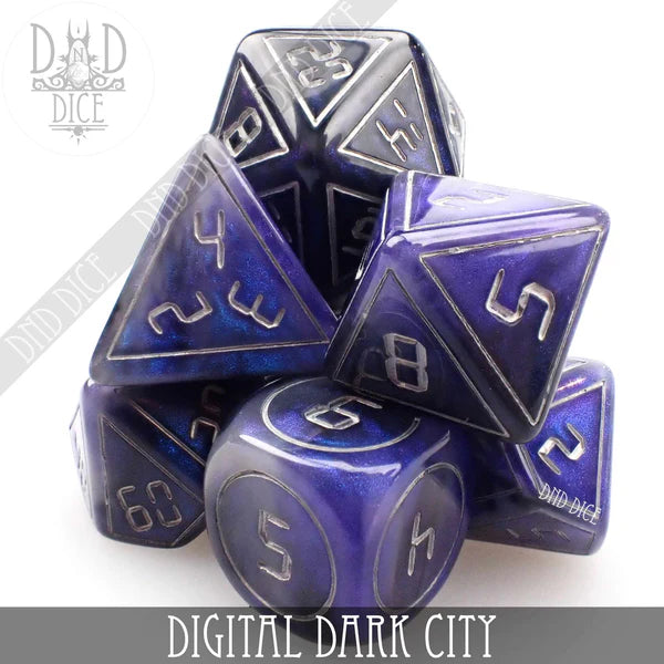 DND Dice Poly 7 Dice Set: Digital Dark City | Dragon's Lair Comics and Fantasy Houston TX