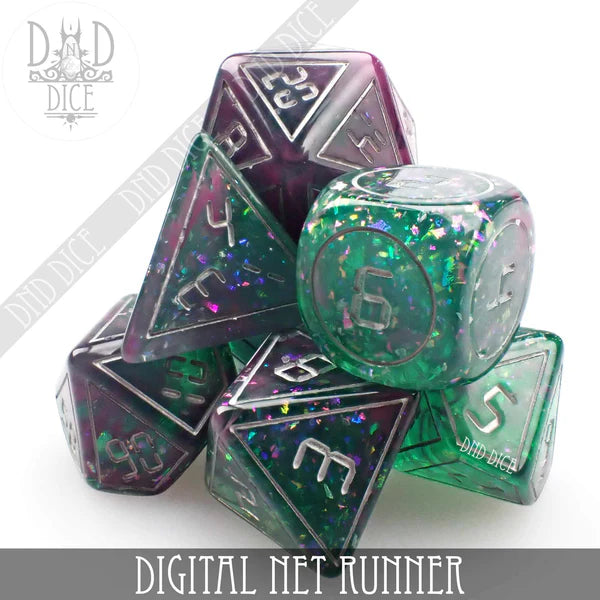 DND Dice Poly 7 Dice Set: Digital Net Runner | Dragon's Lair Comics and Fantasy Houston TX