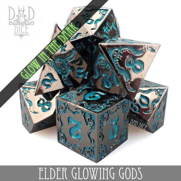 DND Dice Poly 7 Metal Dice Set: Elder Glowing Gods | Dragon's Lair Comics and Fantasy Houston TX